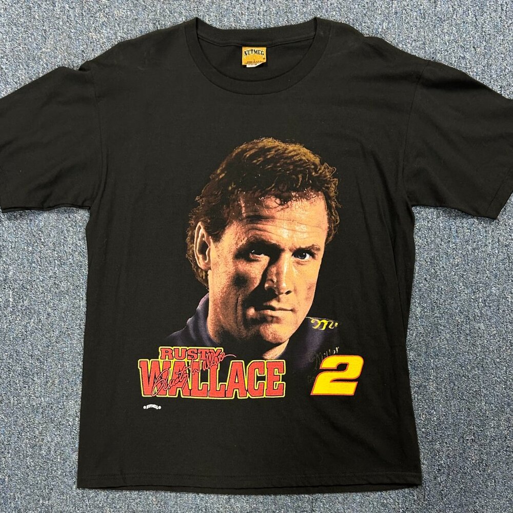 Vintage Rusty Wallace Nutmeg Mills Sz L T Shirt Nascar Auto Racing